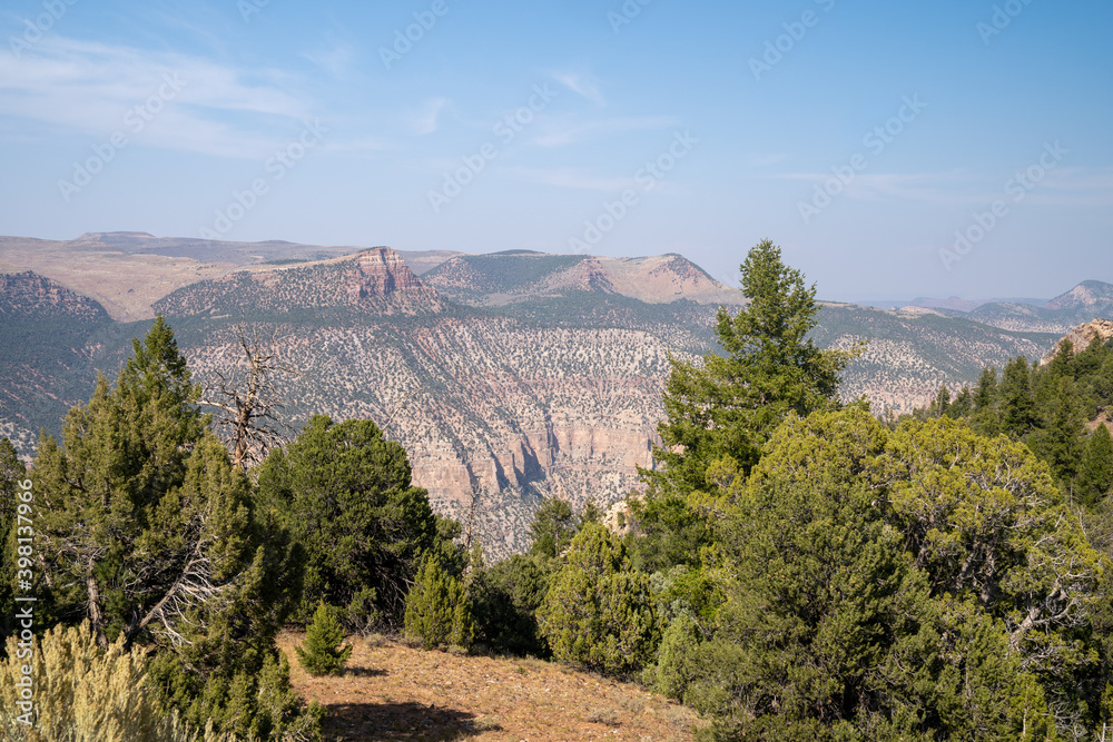 Scenic overlook of the canyon at Dinosaur National Monument. Hazy, polluted air