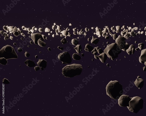 Many asteroids or meteorites in the space  3d render