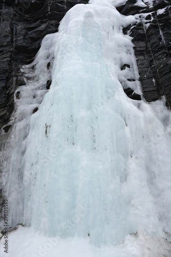 Mountain with walls covered with ice