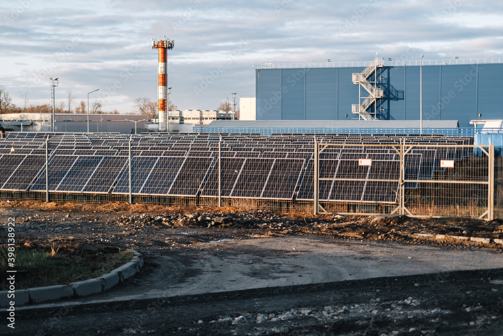 Obraz premium Solar power panel station in industrial area.