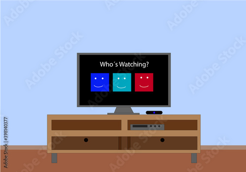 Tv que se encuentra situado en un mueble. Pronto para reproducir peliculas en streaming con un tv box. Netflix photo