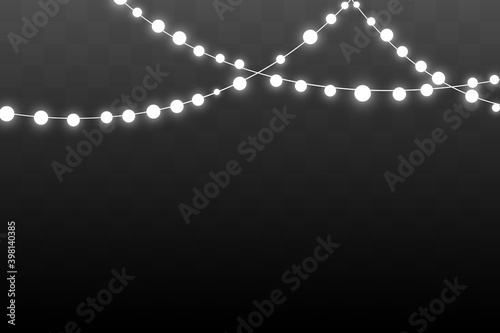 Christmas lights isolated on dark background. Xmas glowing garland. Vector illustration
