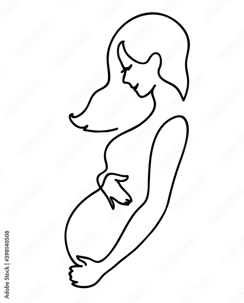 Plakat Woman profile. Beauty of pregnancy concept. Continuous line drawing vector illustration