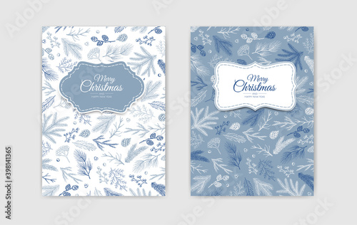 Vector Christmas Cards Set. Holiday Party Card Templates Design