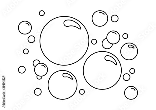 Bubbles vector line icon. Cartoon soap foam, bath suds, effervescent water, soda or champagne, fizzy drink, oxygen bubbles. Black outline design. Editable strokes. Abstract illustration
