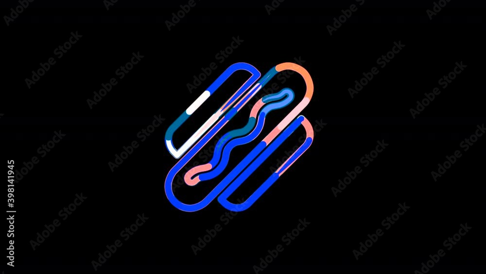 Circles gather in symbol hotdog. After it crumbles in a line and moves to the camera. Alpha channel black Circles gather in symbol hotdog. After it crumbles in a line and moves to the camera. Alpha channel black