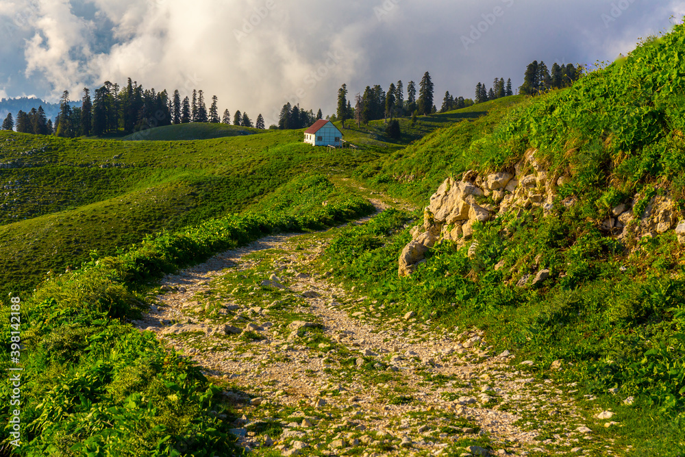 Scenery mountain landscape at Caucasus mountains with road track