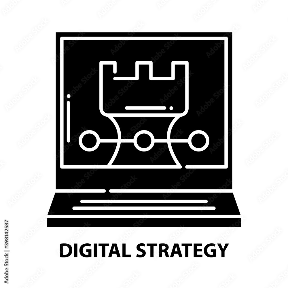 digital strategy icon, black vector sign with editable strokes, concept illustration digital strategy icon, black vector sign with editable strokes, concept illustration