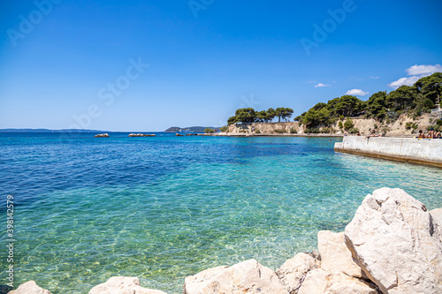 Fototapeta Naklejka Na Ścianę i Meble -  Split Croatia - 08.07.2020 View of Firule Beach, Adriatic Sea