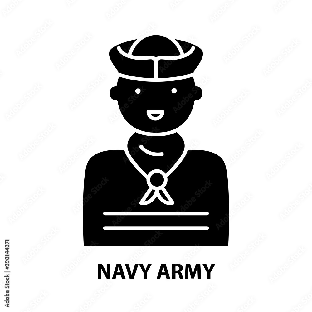 navy army icon, black vector sign with editable strokes, concept illustration