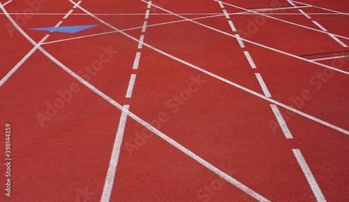 View of a red track and field