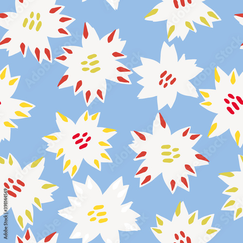 Baby Blue and white simple flowers seamless pattern background design.