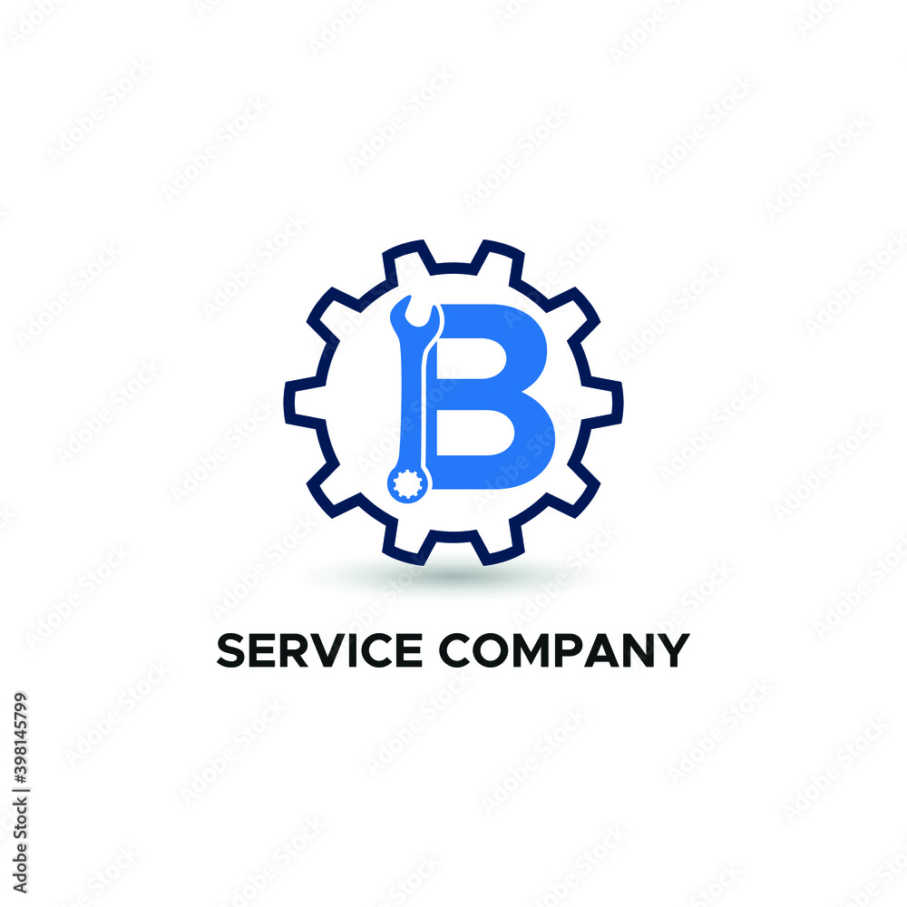 Initial logo with Letter B Wrench and Gear Icon vector for mechanic, setting, repair, and service company Initial logo with Letter B Wrench and Gear Icon vector for mechanic, setting, repair, and service company