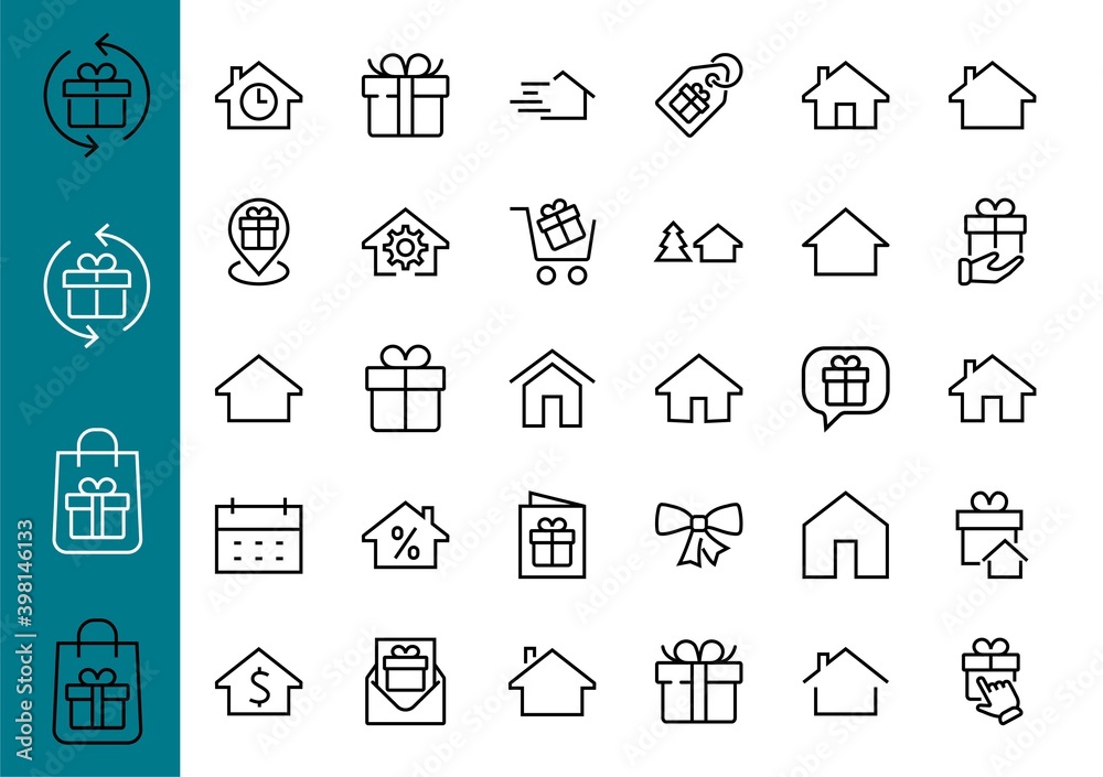 Simple set of line vector home icons. Contains house symbols at ...