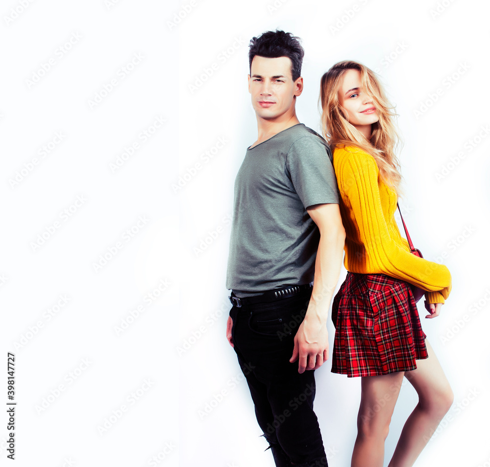 young attractive couple together having fun happy smiling isolated on white background, emotional posing, lifestyle people concept young attractive couple together having fun happy smiling isolated on white background, emotional posing, lifestyle people concept