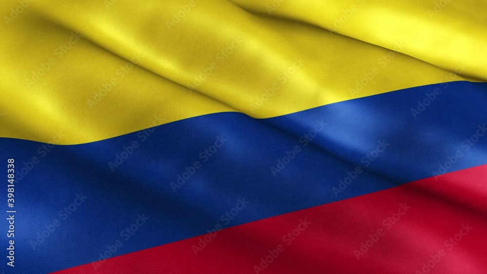 Colombia National Flag Country Banner Waving 3D Loop Animation.