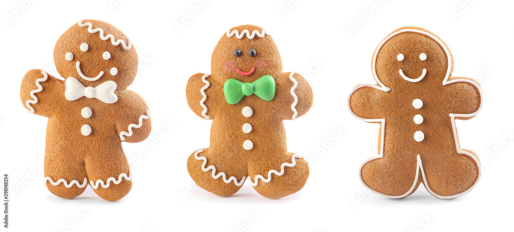 Set of gingerbread men isolated on white, banner design Set of gingerbread men isolated on white, banner design