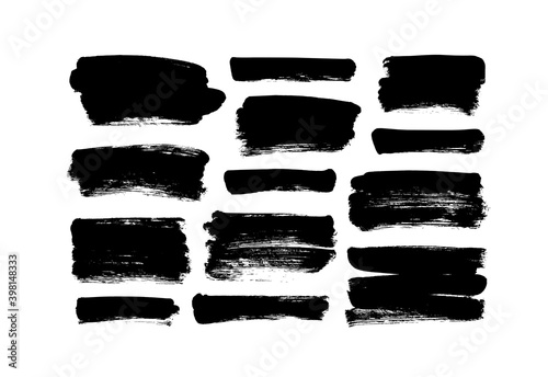 Vector black paint, ink brush strokes, rectangular shapes. Dirty grunge design elements, rectangle or background for text. Grungy black smears or rough lines. Hand drawn grunge ink illustration 