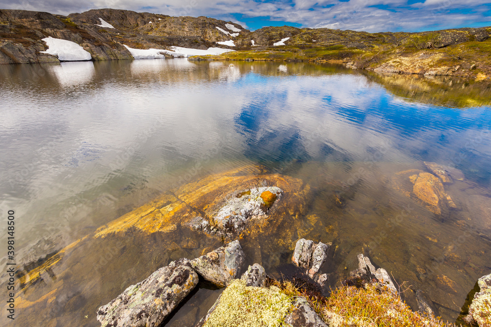 Beautiful arctic summer landscape on Barents sea shoreline.