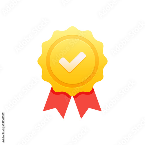 Certificate icon. Premium quality. Achievement badge. Profile Verification. Check mark icon. Vector check mark. Quality mark. Achievement award grant. Gold seal. Gold medal. Quality checking. Survey. 