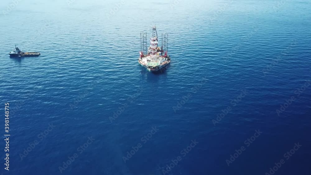Aerial view of the jack up rig being towed to the offshore location
Aerial view of the jack up rig being towed to the offshore location