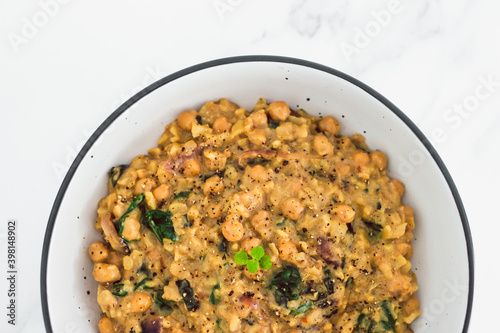 plant-based food, vegan chickpea potato and spinach curry