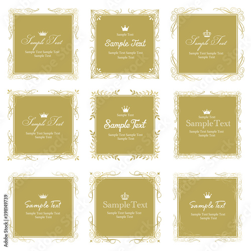 Luxury vintage decorative frame label set in gold