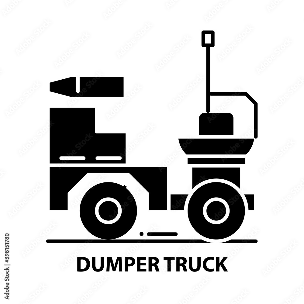 dumper truck icon, black vector sign with editable strokes, concept illustration