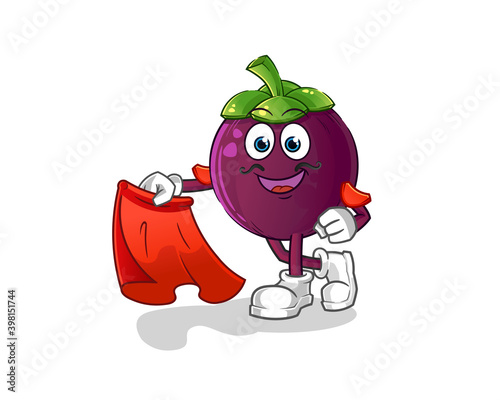 mangosteen matador with red cloth illustration. character vector