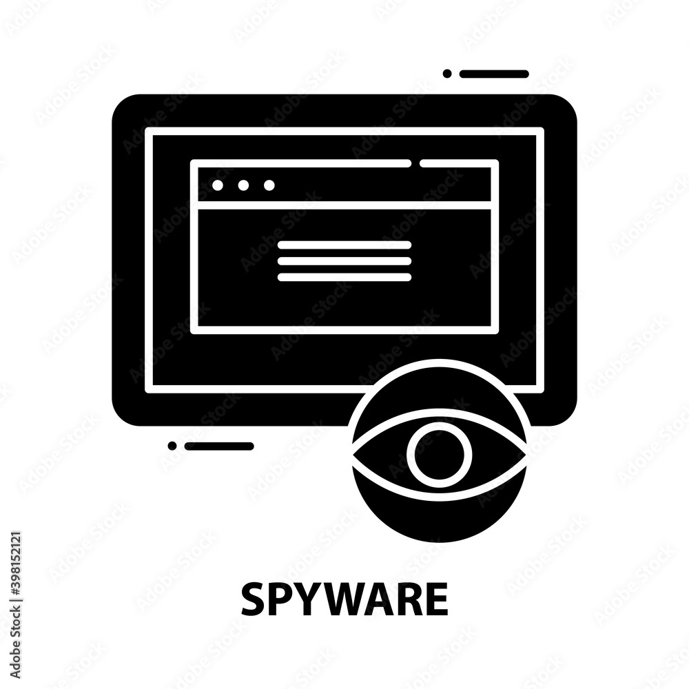 spyware icon, black vector sign with editable strokes, concept illustration spyware icon, black vector sign with editable strokes, concept illustration