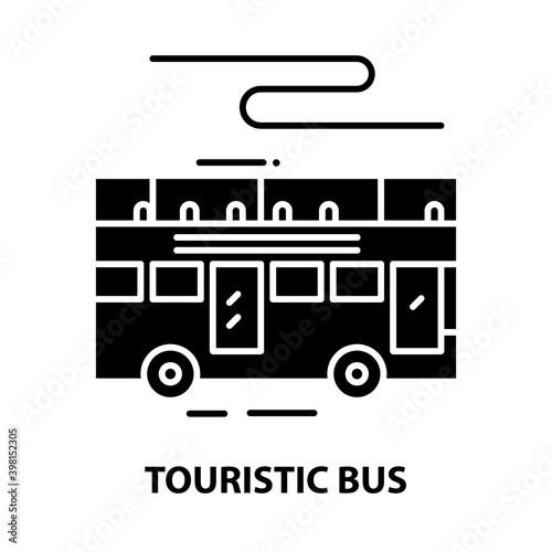 touristic bus icon, black vector sign with editable strokes, concept illustration