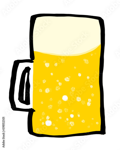 泡のたくさん入ったシュワシュワの生ビールとビールジョッキ