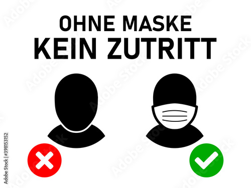 Ohne Mundschutz Kein Zutritt ("No Face Mask No Entry" in German) Sign. Vector Image.