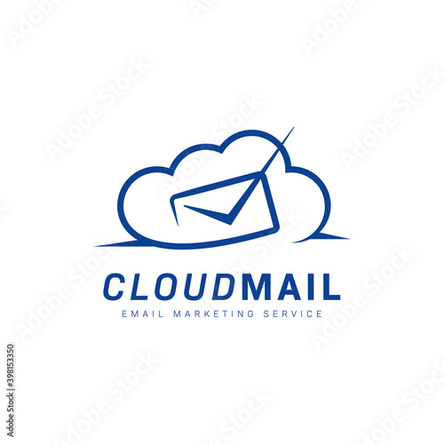 Cloud mail email marketing service logo with envelope letter and checklist verified inside cloud shape icon symbol