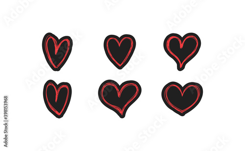 Heart doodles set. Hand drawn hearts collection. Valentine s day sketched design elements.