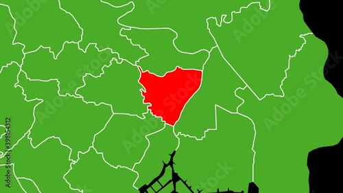 台東区の位置がアップになって赤く表示されます　台東区の地図　背景はアルファチャンネル(透明)です photo