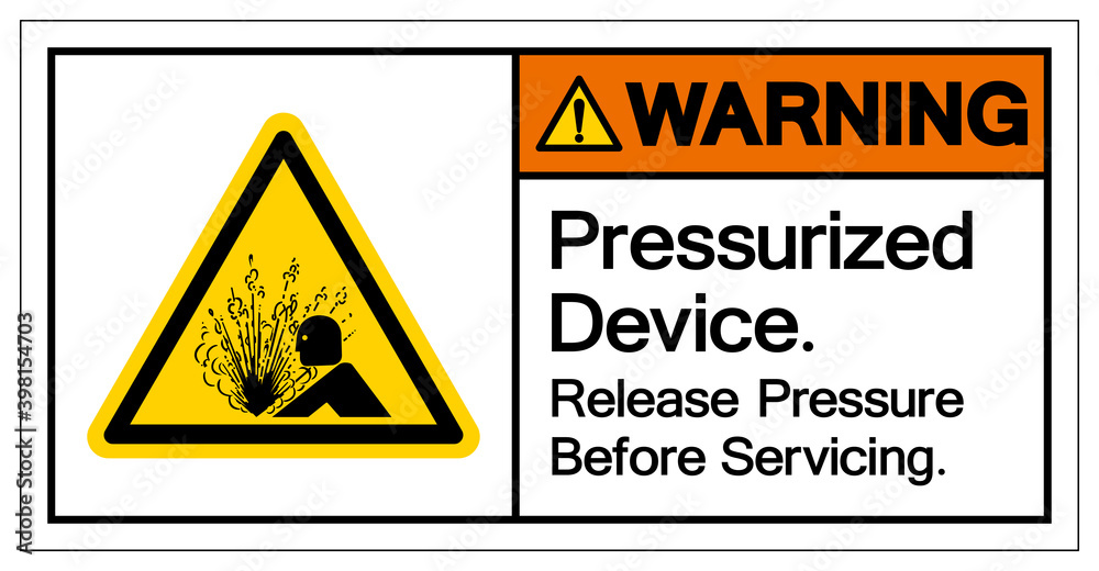 Warning Pressurized Device Release Pressure Before Servicing Symbol Sign, Vector Illustration, Isolate On White Background Label .EPS10 Warning Pressurized Device Release Pressure Before Servicing Symbol Sign, Vector Illustration, Isolate On White Background Label .EPS10