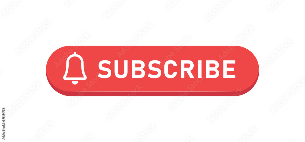 Subscribe red button with bell icon. Subscription to channel in social media. Flat style vector design. Subscribe red button with bell icon. Subscription to channel in social media. Flat style vector design.