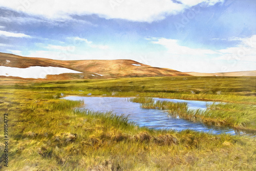 Beautiful mountain landscape at Polar Urals colorful painting © idea_studio
