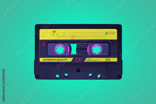 Valokuva A retro 1990's or 1980's themed vibrant neon synthwave style audio cassette illu