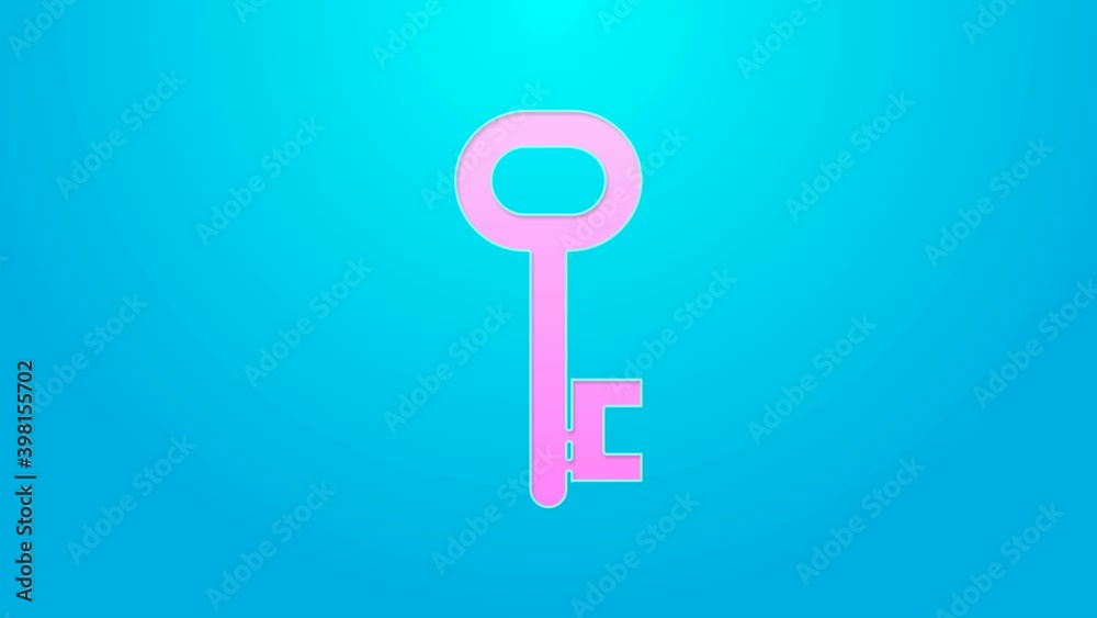 Pink line House key icon isolated on blue background. 4K Video motion graphic animation Pink line House key icon isolated on blue background. 4K Video motion graphic animation