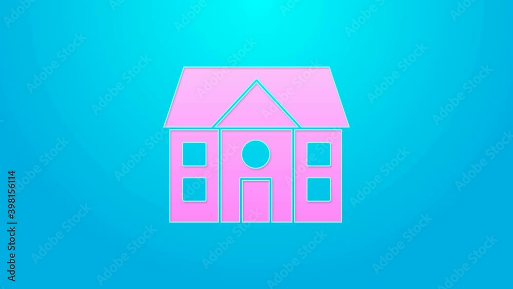 Pink line House icon isolated on blue background. Home symbol. 4K Video motion graphic animation Pink line House icon isolated on blue background. Home symbol. 4K Video motion graphic animation