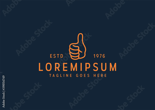 thumb logo design. Vector illustration of Good appreciation sign language. Vintage logo design vector line icon template