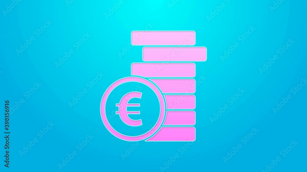 Pink line Coin money with euro symbol icon isolated on blue background. Banking currency sign. Cash symbol. 4K Video motion graphic animation Pink line Coin money with euro symbol icon isolated on blue background. Banking currency sign. Cash symbol. 4K Video motion graphic animation