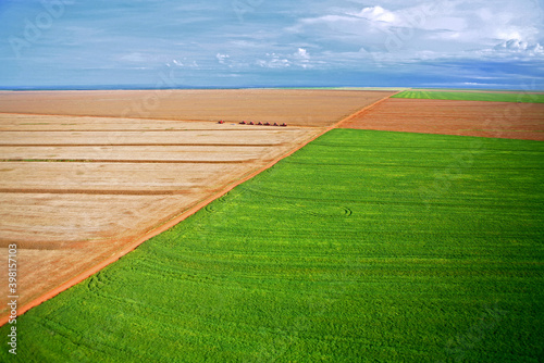 Vista aerea de plantação de soja. Mato Grosso. Brasil
