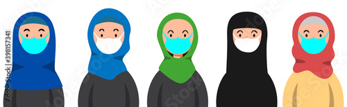Muslim women in masks. People in medical masks, virus protection.