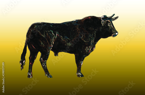 realistic beautiful bull with abstract patterns, on a colored background, for design