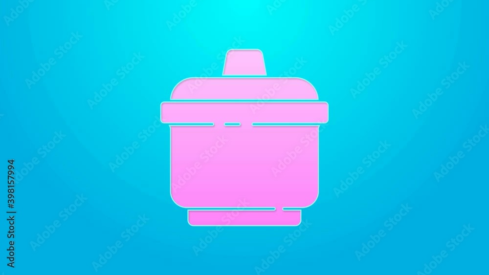 Pink line Cooking pot icon isolated on blue background. Boil or stew food symbol. 4K Video motion graphic animation Pink line Cooking pot icon isolated on blue background. Boil or stew food symbol. 4K Video motion graphic animation