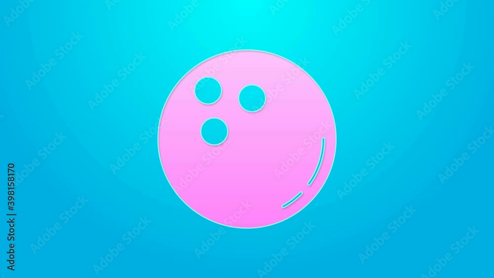 Pink line Bowling ball icon isolated on blue background. Sport equipment. 4K Video motion graphic animation Pink line Bowling ball icon isolated on blue background. Sport equipment. 4K Video motion graphic animation