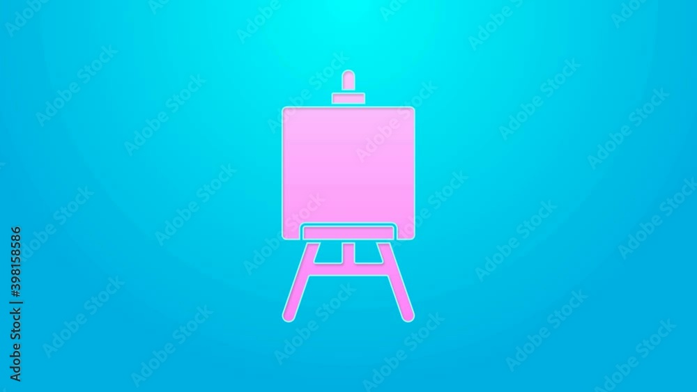 Pink line Wood easel or painting art boards icon isolated on blue background. 4K Video motion graphic animation